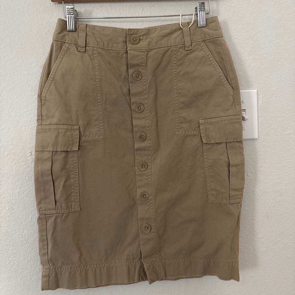 Tan cargo midi skirt with